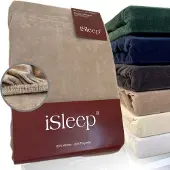 ISleep Hoeslaken Velours - Eenpersoons - 80/90x200 cm - Taupe