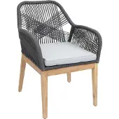 MCW Tuinstoel -H56b, fauteuil buitenstoel, weerbestendig touwvlechtwerk Touwhout acacia ~ donkergrijs Kussen lichtgrijs