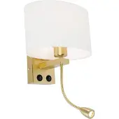 QAZQA Wandlamp messing met ovale linnen kap wit 25cm - Brescia Combi