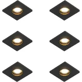 QAZQA Set van 6 Moderne badkamer inbouwspot zwart - Doku