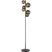 Globo Zwarte vloerlamp Riha gekleurd glas 6-lichts