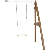 Axi Enkele Schommel van hout in wit & bruin | Schommel met muurbevestiging voor kinderen met houten schommelzitje | Schommelset enkel aan muur voor tuin / buiten