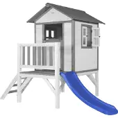 Axi Speelhuis Beach Lodge XL Wit met blauwe Glijbaan | Speelhuis op palen met veranda gemaakt van hout | Klein speeltoestel voor de tuin