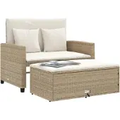 vidaXL Tuinbank met kussens, 2-zits, beige, van polyrotan
