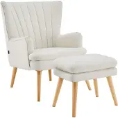 DOMUS Zenia|Accent Stoel en Kruk Creme Stof