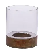 Meander Votive glass with wooden base Ø10x12cm