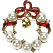 Meander Broche Kerstkrans met strik/ parels Ø4cm