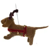 Meander Hond met gewei/belletjes hangend vilt 4x14x10cm