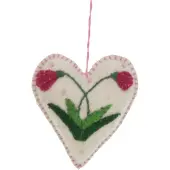 Meander Hart wit Roze bloemen, vilt 6,5x2x7cm