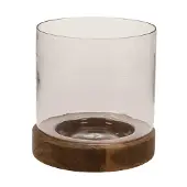 Meander Votive glass with wooden base Ø16x17cm