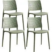 Oviala - Set van 4 cactusgroene kunststof terrasstoelen - Riga