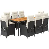 vidaXL 9-delige Tuinset poly rattan zwart