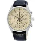 Seiko chronograph quartz zwart heren horloge met room wijzerplaat & leren band