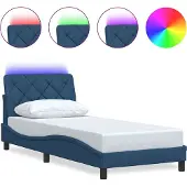 vidaXL Bedframe met LED-verlichting, zonder matras, blauw, 90x200 cm, stof