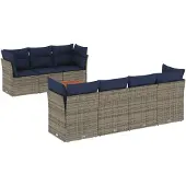vidaXL 8-delige Loungeset met kussens poly rattan grijs