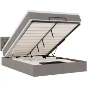 vidaXL Bed poef met matras en LED's 140x190 cm stof taupe