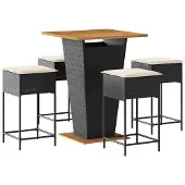 vidaXL 5-delige Tuinbarset met kussens poly rattan zwart