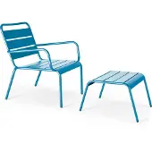 Oviala - Ontspannende fauteuil en voetenbank van blauw pacifisch metaal - Palavas
