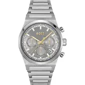 HUGO BOSS quartz zilver heren horloge met grijze wijzerplaat & roestvrij stalen band