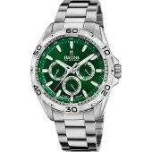 Festina multifunction quartz zilver heren horloge met groene wijzerplaat & roestvrij stalen band