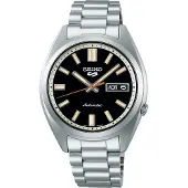 Seiko 5 Sports automatisch zilver heren horloge met zwarte wijzerplaat & roestvrij stalen band