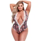 Baci - plus size body - bloemenkant - zwart