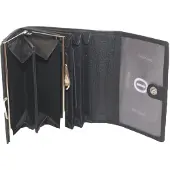 Oi zwarte lederen knipportemonnee met beugel IN de portemonnee / dames overslagportemonnee met beugelsluiting / dames beurs met kleingeldvak met beugelsluiting binnenin / RFID SAFE / zwart / 160
