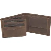 Oi Hunter bruine leren Billfold klein met uitklap naar links / platte compacte heren portemonnee / dunne beurs met zichtvenster / RFID SAFE / bruin leer / 503H