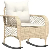 vidaXL Tuinstoel met kussen, beige, van polyrotan