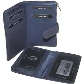 Oi blauwe leren damesportemonnee zeer zacht / soft lederen damesbeurs met uitneembaar pasjesmapje en verborgen vak / portemonnee met rits / blauw leer / RFID SAFE / 721Blue