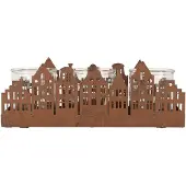 Clayre & Eef Waxinelichthouder 30x9x11 cm Bruin Metaal Huizen