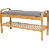 Lumaland Schoenenrek van bamboe met zitbank + 1 niveau - 90x50x30 cm grijs