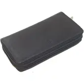 Oi vintage zwarte dubbele ritsportemonnee XL / zeer ruime lederen damesportemonnee volledig afgesloten met 2 ritsen / damesbeurs zeer groot en overzichtelijk / Anti skimming / zwart leer / 405Black