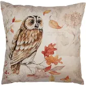 Clayre & Eef Kussenhoes Overig 45x45 cm Beige Polyester Uil Herfst decoratie