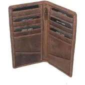 Oi Hunter bruine leren creditcardhouder voor veel pasjes / hoog en smal pasjesmapje met ritsje binnenin / mapje voor pasjes zeer plat / RFID safe / bruin leer / 289H