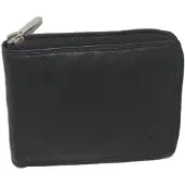 Oi zwarte leren heren portemonnee afgesloten met rits / geheel afgesloten billfold laag model / herenbeurs met rits rondom / anti skim / zwart / 201