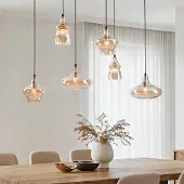 LumenXL 6-lichts design hanglamp Trinidad zwart met amber glas
