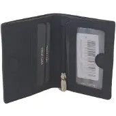 Oi zwart leren portemonneetje / Klein beursje met magneet sluiting / compact pasjesmapje met zicht vak achterop en ruimte voor biljetten / zwart leer / RFID SAFE / 473