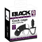 Black Velvets - siliconen peniskooi met buttplug (zwart)