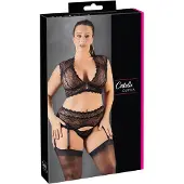 Cottelli collection Plus Size - lingerie-set van kant met strassteentjes (zwart) - XL