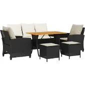 vidaXL 6-delige Loungeset met kussens poly rattan zwart