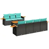 vidaXL 8-delige tuinmeubelset met kussens, zwart, polyrotan