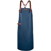 Xapron leren schort Bovine Navy met schouderbanden - L (lengte 82 cm/ Breedte 60 cm)