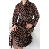 Irresistible Dames Ochtendjas - Fleece - Panterprint - Bruin - Maat L