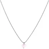 Heaven Eleven - dames ketting - ballchain RVS - rozekwarts hart - 74cm