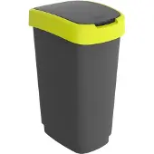 Rotho Afvalcontainer TWIST, 50 liter, zwart, met gele rand rond de deksel. Afmetingen: H602 x B298 x T401 mm. Merk: