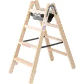 MUNK Günzburger Steigtechnik houten trap, naaldhout/beuken, 80 mm geribbeld, hoefijzerscharnieren, 150 kg, emmerhaken, textiel gordelspreider veiligheidsvoorziening, 8 treden