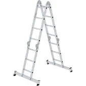 MUNK Günzburger Steigtechnik multifunctionele sportladder, aluminium, rechthoekige buisbomen, 4-voudige gefelste sporten, 150 kg belasting, nivello dwarsliggers, 350 mm breed, 2x3 + 2x4 sporten