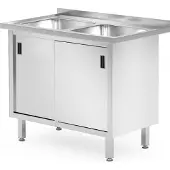 Hendi Dubbele spoeltafel met kast – gelast roestvrij staal – 1000x600x850 mm – schuifdeuren
