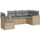 vidaXL 5-delige Loungeset met kussens poly rattan beige